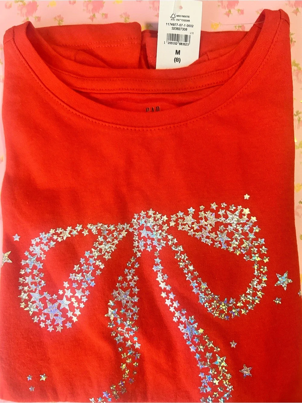Gap Red Graphic T-Shirt with Rhinestone Star Bow Design for girls NWT size 8